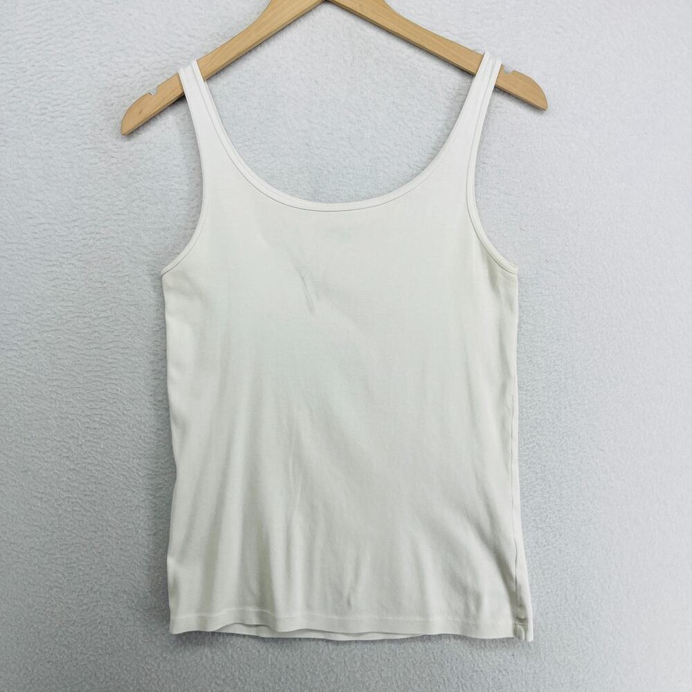 EILEEN FISHER Tank Top M Ribbed Organic Cotton Jersey Camisole Slim Off White